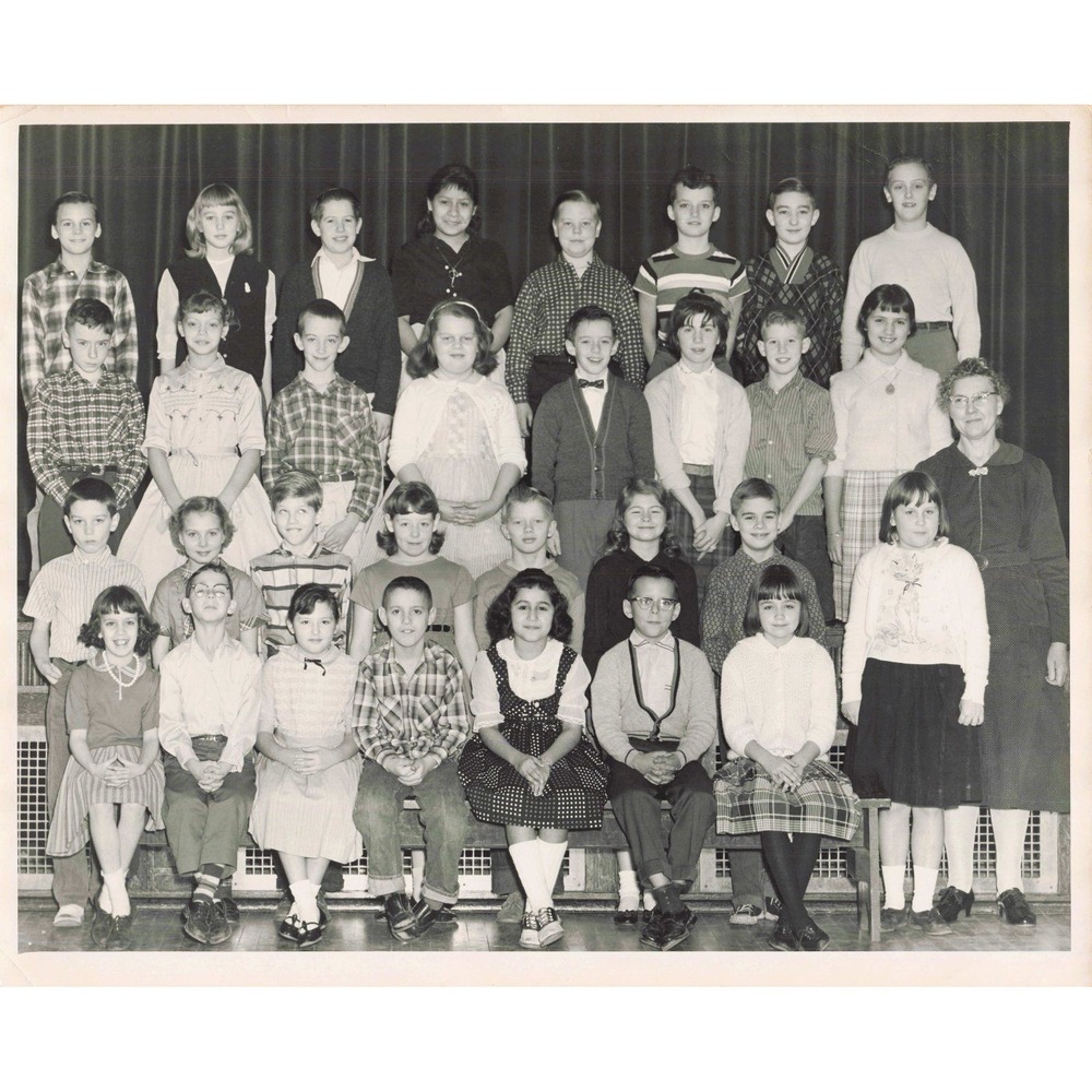 Vintage 1960 Miss Sherman 4th Grade Class Portrait Black and White Photo